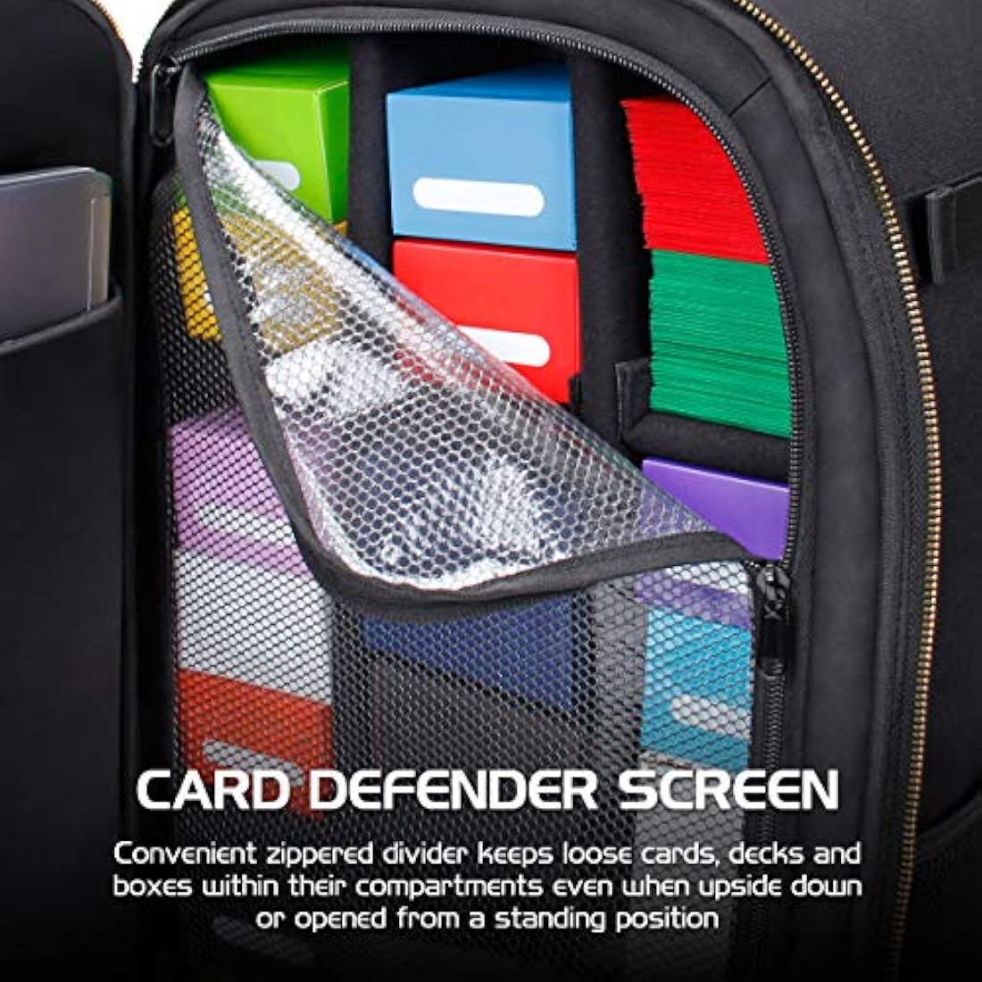ENHANCE MTG Backpack TCG Card Storage - TCG Backpack for Deck Boxes, Sleeved Cards, Playmats, MTG Accessories - Customizable Card Organization Protected by Built-in Card Defender Screen (Black)