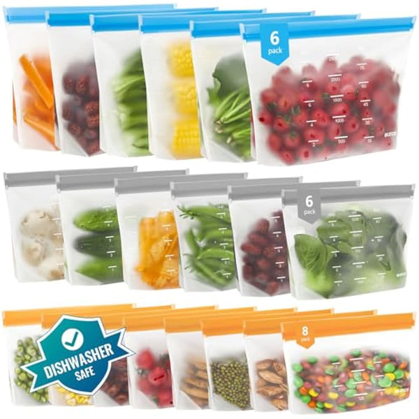 IDEATECH 20 Pack Reusable Freezer Bags, BPA Free Sandwich Bag, Reusable Silicone Food Storage Bag Leak Proof Airtight Container for Lunch, Snacks, Fruits and Vegetables