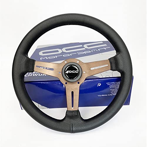 OCC MOTORSPORT OFFSET STEERING WHEEL CLASSIC MODEL PERFORATED LEATHER WITH BLACK ARMS - 90 MM FULL DISH WHEEL - 350MM (14 INCH)