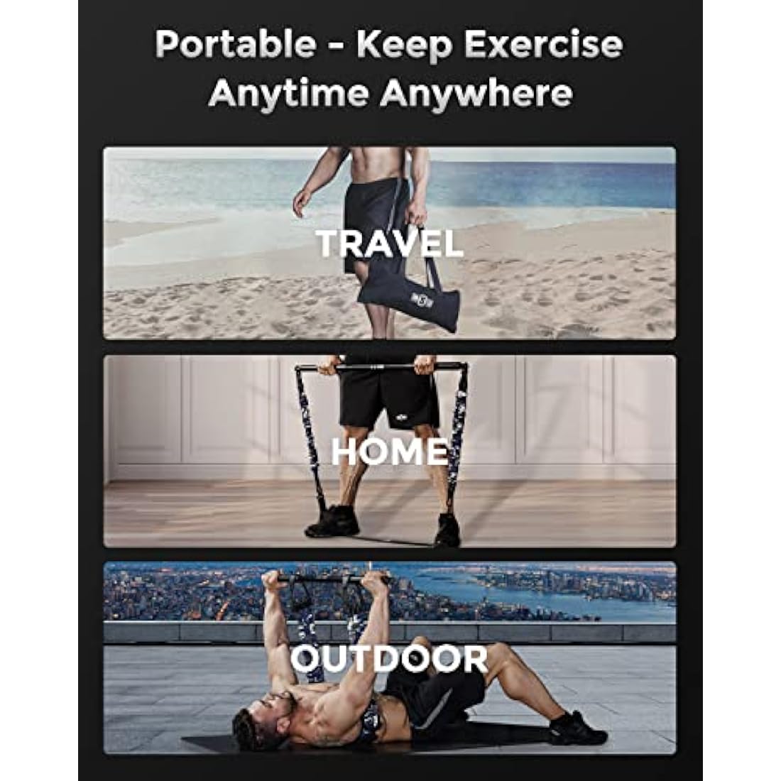 INNSTAR Portable Home Gym Set with Workout Bar, Bench Press Set, Squat Resistance Band, Door Anchor and More-Full Body Workout Equipment to Build Muscle and Shape Body