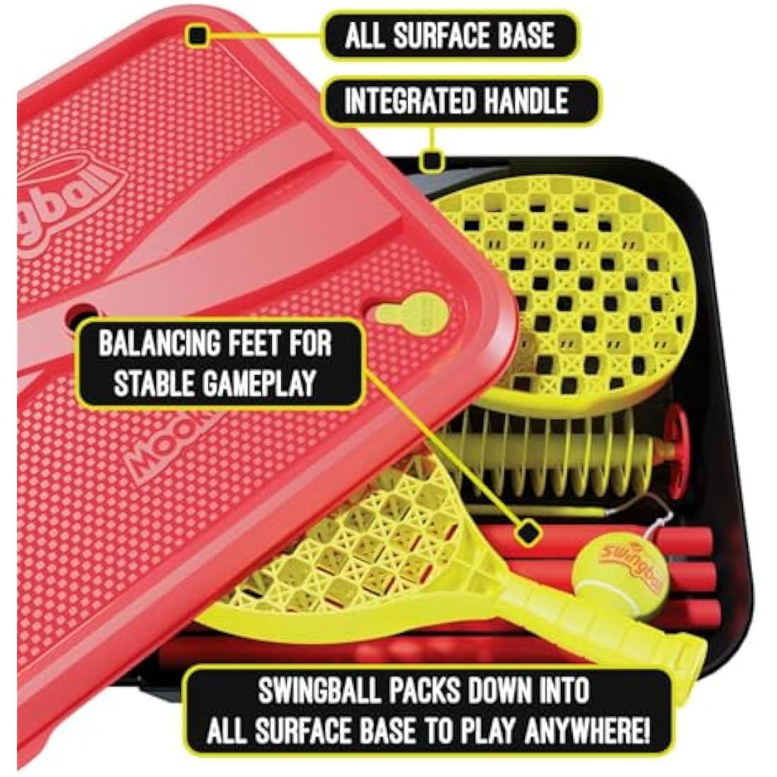 Classic All Surface Swingball Set, Real Tennis Ball, Championship Bats, All Surface Base with Integrated Carry Case for Transportation, For ages 6+ to Adult, Classic Outdoor Games, Red and Yellow