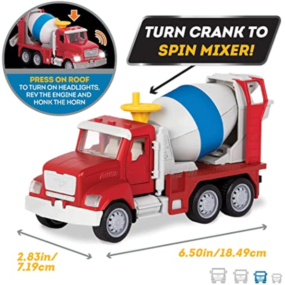 DRIVEN - Micro Cement Truck - Toy Truck with Cement Mixer and Crank - Trucks, Work Vehicles, and Construction Toys for Kids Aged 3+, Nylon/a, (Pack of 1)