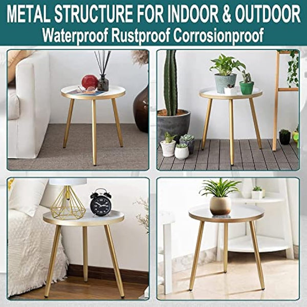 AOJEZOR Round Side Table, Metal End Table, Nightstand/Small Tables for Living Room, Accent Tables Cheap, Side Table for Small Spaces (White & Gold)
