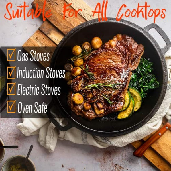 Pinnacle Cookware – 4.7 Litre / 5 Quart Pre Seasoned Cast Iron Dutch Oven | Casserole Dish with Lid | Cooking Pot | Skillet Pan Cast Lid | Oven Proof & All Hobs | Perfect for Bread Making | Camping