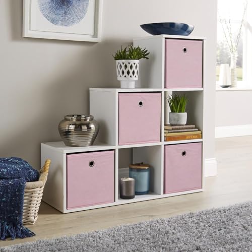 Home Source Step Style Storage 6 Cube Bookcase Wooden Display Staircase, White