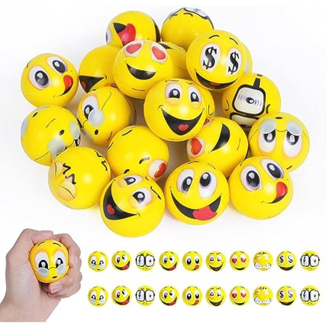 Ainiv Funny Face Squeeze Stress Balls, 20pcs Stress Relief Ball, Sensory Stress Ball for Kids and Adults, Hand Exercise Stress Relief Balls, Squeeze Toys for Anxiety, Fidget, Tension, Manage Anger