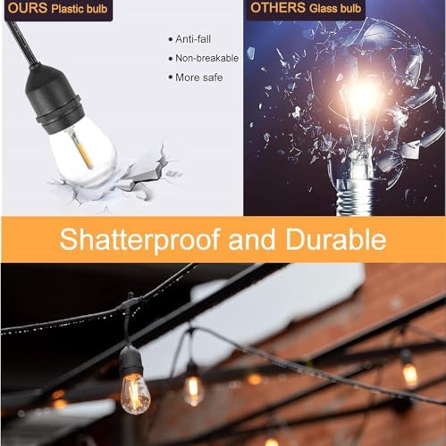 ZOTOYI 150FT S14 Outdoor String Lights Garden Lights Mains Powered Waterproof IP65 with 45+5 Plastic LED Bulbs, Warm White 2700K, Festoon Lights Outdoor for Outside Backyard Balcony Party Wedding