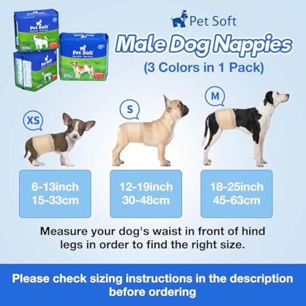 Pet Soft Male Dog Nappies - Disposable Pet Diapers Male Dog Wraps, Super Absorbent Doggy Puppy Nappies for Dogs & Cats Urinary incontinence Small 72count (S 12count (12'-19'))