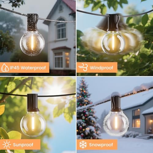Bomcosy Outdoor LED String Lights 100FT, 30M Festoon Lights Mains Powered with 52 Plastic Bulbs, Waterproof, Shatterproof Warm White 2700K for Backyard Outside Patio Halloween Decorations