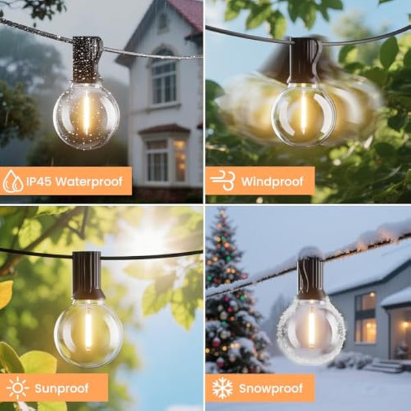 Yuucio 150FT Outdoor String Lights LED Mains Powered, 45M G40 Garden Festoon Hanging w/ 75+2 Plastic LED Bulbs Waterproof IP45 Globe Lighting Patio Party Bar Porch Halloween Decorations, Warm White