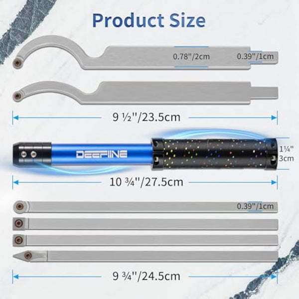 DEEFIINE Carbide Tipped Wood Lathe Turning Tools Set, Lathe Rougher Finisher Swan Neck Hollowing Tools and Interchangeable Soft Grip Handle with Diamond Round Square Carbide Inserts