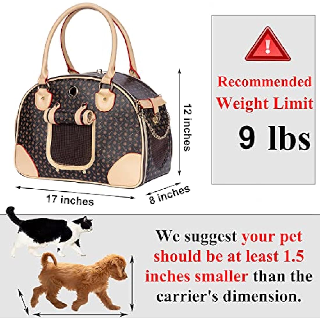 Adriene's Choice Luxury Pet Carrier, Puppy Small Dog Carrier, Cat Carrier Bag, Waterproof Premium PU Leather Carrying Handbag for Outdoor Travel Walking Hiking Shopping