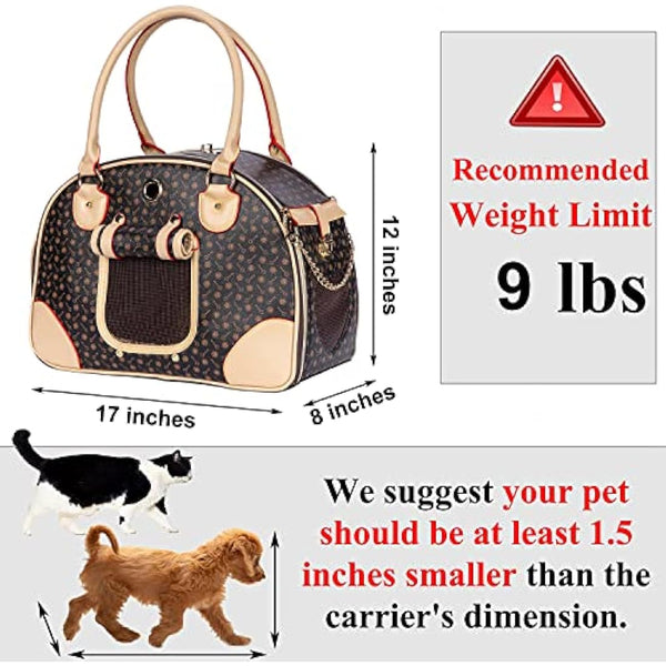Adriene's Choice Luxury Pet Carrier, Puppy Small Dog Carrier, Cat Carrier Bag, Waterproof Premium PU Leather Carrying Handbag for Outdoor Travel Walking Hiking Shopping