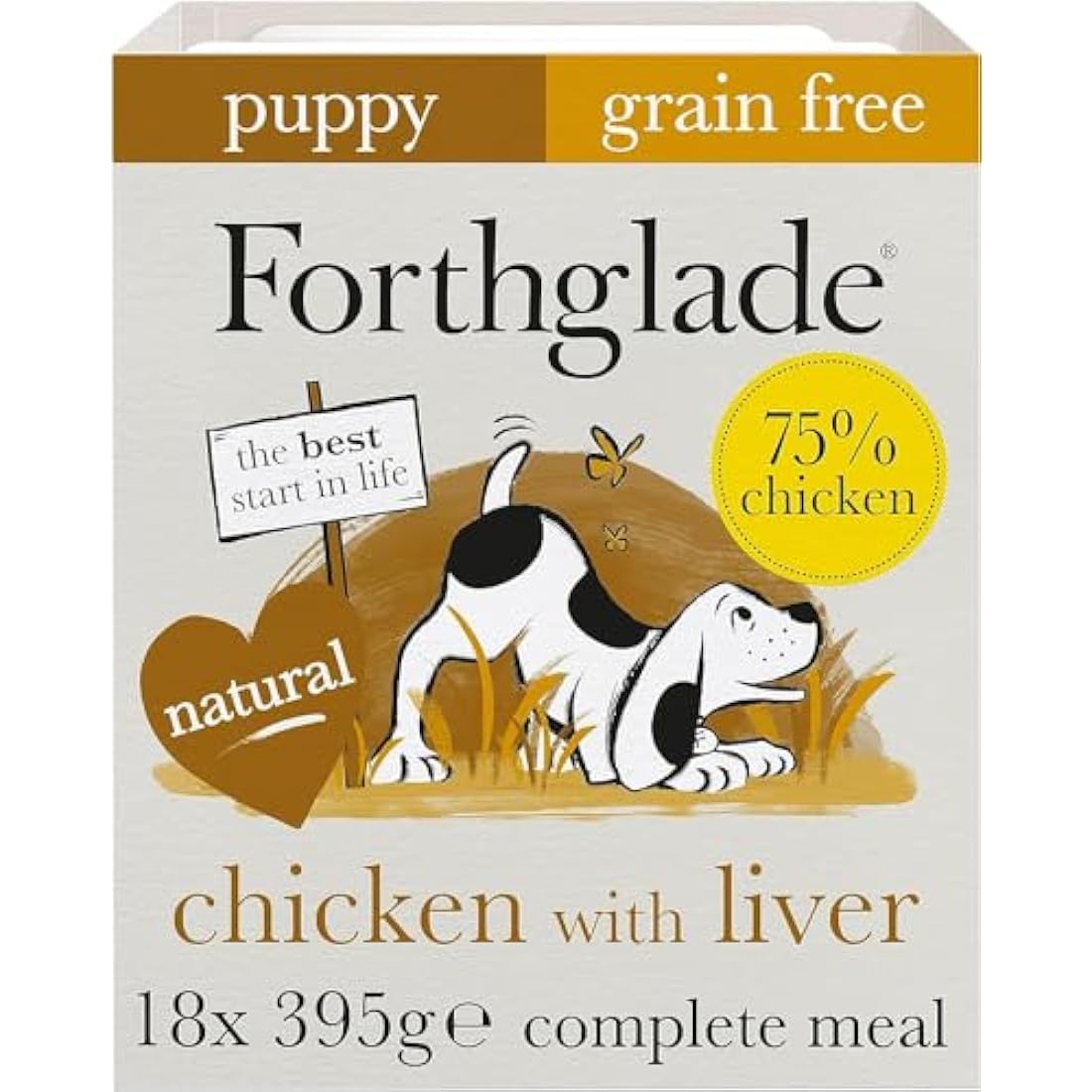 Forthglade Complete Natural Wet Dog Food - Grain Free Chicken with Liver & Vegetables (18 x 395g) Trays - Puppy Dog Food 2-12 months