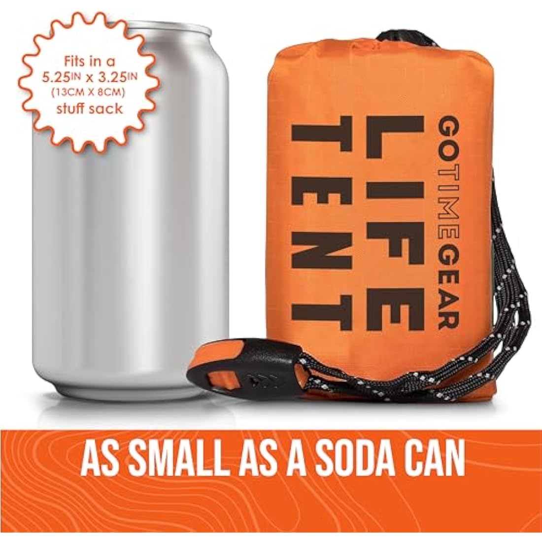 Go Time Gear Survival Life Tent • 2 Person Mylar Emergency Shelter Tube Tent + Paracord • All-Weather Protection for Camping, Hiking, & Survival Kits • Includes Emergency Whistle