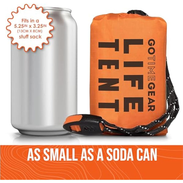 Go Time Gear Survival Life Tent • 2 Person Mylar Emergency Shelter Tube Tent + Paracord • All-Weather Protection for Camping, Hiking, & Survival Kits • Includes Emergency Whistle