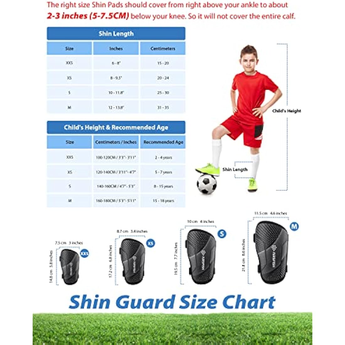 AirsFish Shin Pads Boys CE Certified Kids Football Shin Guards Breathable Non Slip Extended Adjustable Straps Lightweight Soccer Shin Pads for Boys Girls Teens Leg Calf Protective