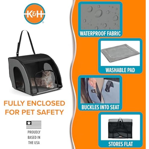 K&H Pet Products Travel Safety Carrier for Pets, Dog Crate for Car Travel, Soft-Sided Carrier for Cats and Small Dogs, Portable Car Seat Kennel, Gray/Black Small 17 X 16 X 15 Inches