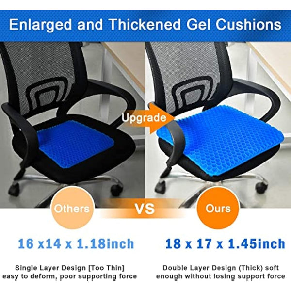 2022 NewLarge Gel Seat Cushion, Honeycomb Design Double Thick Gel Cushion with Relieving Back coccyx Pain Pressure, for Car Office Home Wheelchair&Chair