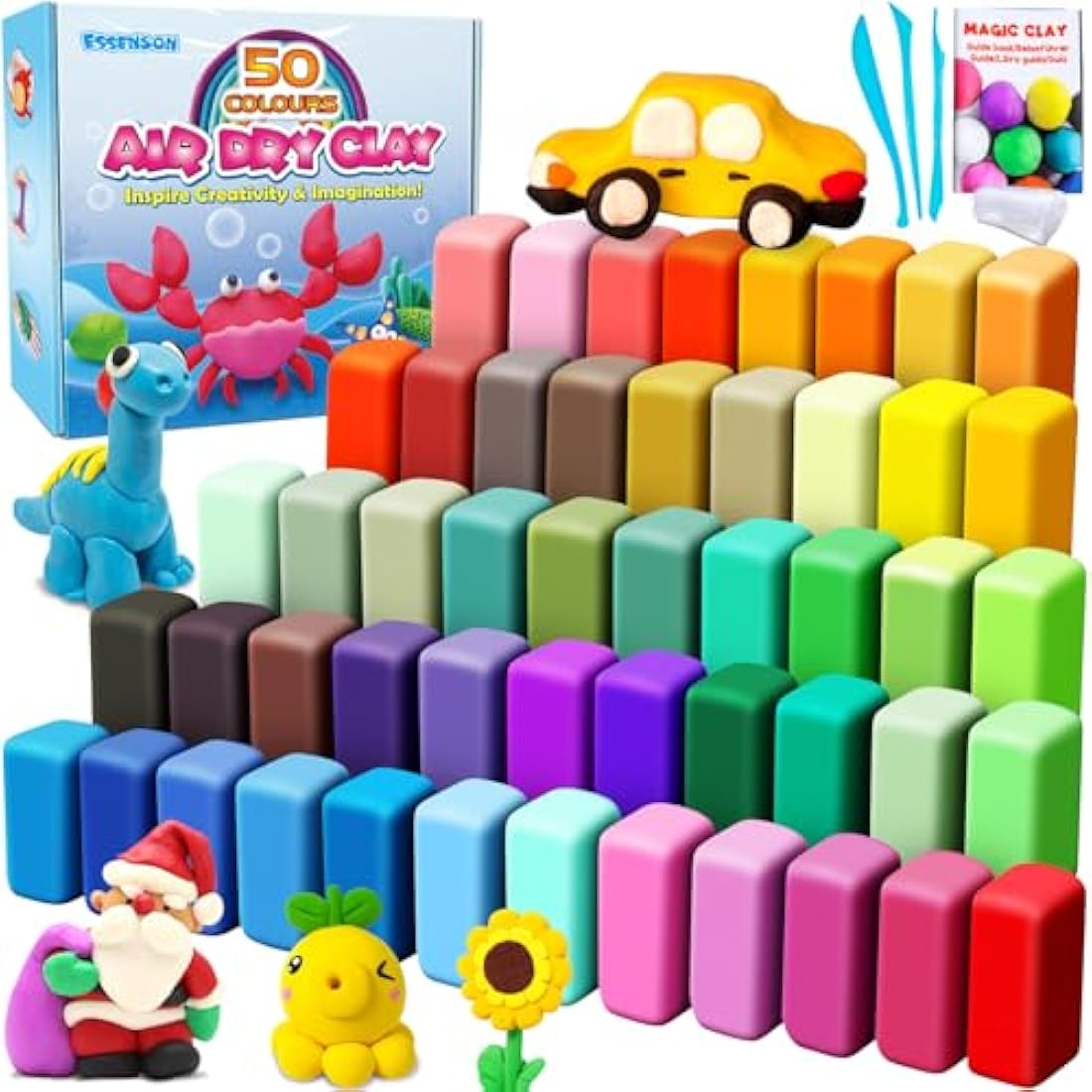 Air Dry Clay - Magic Clay 50 Colors, Modelling Clay for Kids with Tools, Craft Kit for Kids Boys Girls, Toys Gifts for Age 3 4 5 6 7 8+ Years Old Boys Girls