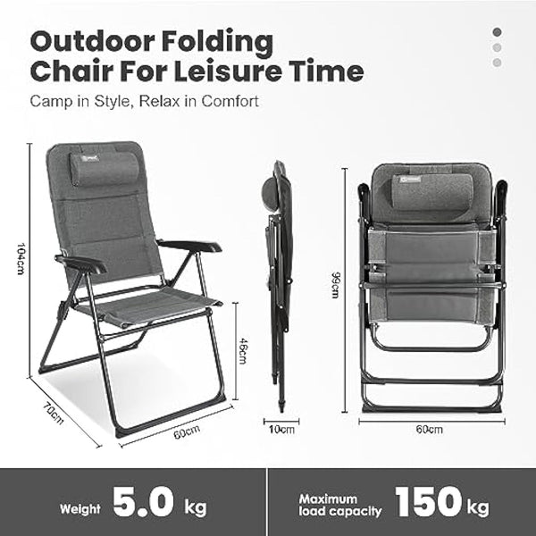 Homecall 30023 Folding garden camping chair with Olefin fabric UV protection water proof sponge padded grey backrest adjustable, 104.0 cm*70.0 cm*60.0 cm