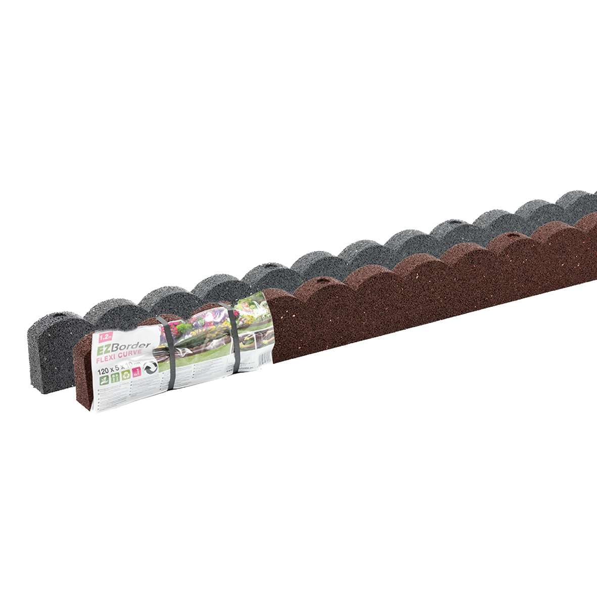 Flexi Curve Scalloped Garden Edging Rubber Landscape Scallop Lawn Border Edging Section 120cm (4ft), Earth(Brown), Pack of 2