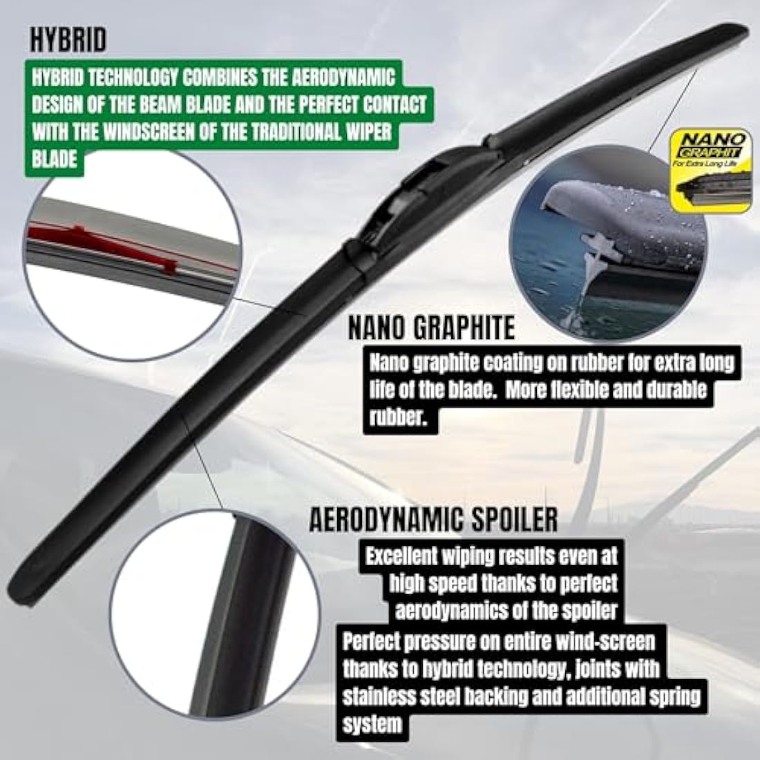 Heyner Fits: Hyundai i30 2012-2016 Hybrid Wiper Blades Front Rear HH2614H13X