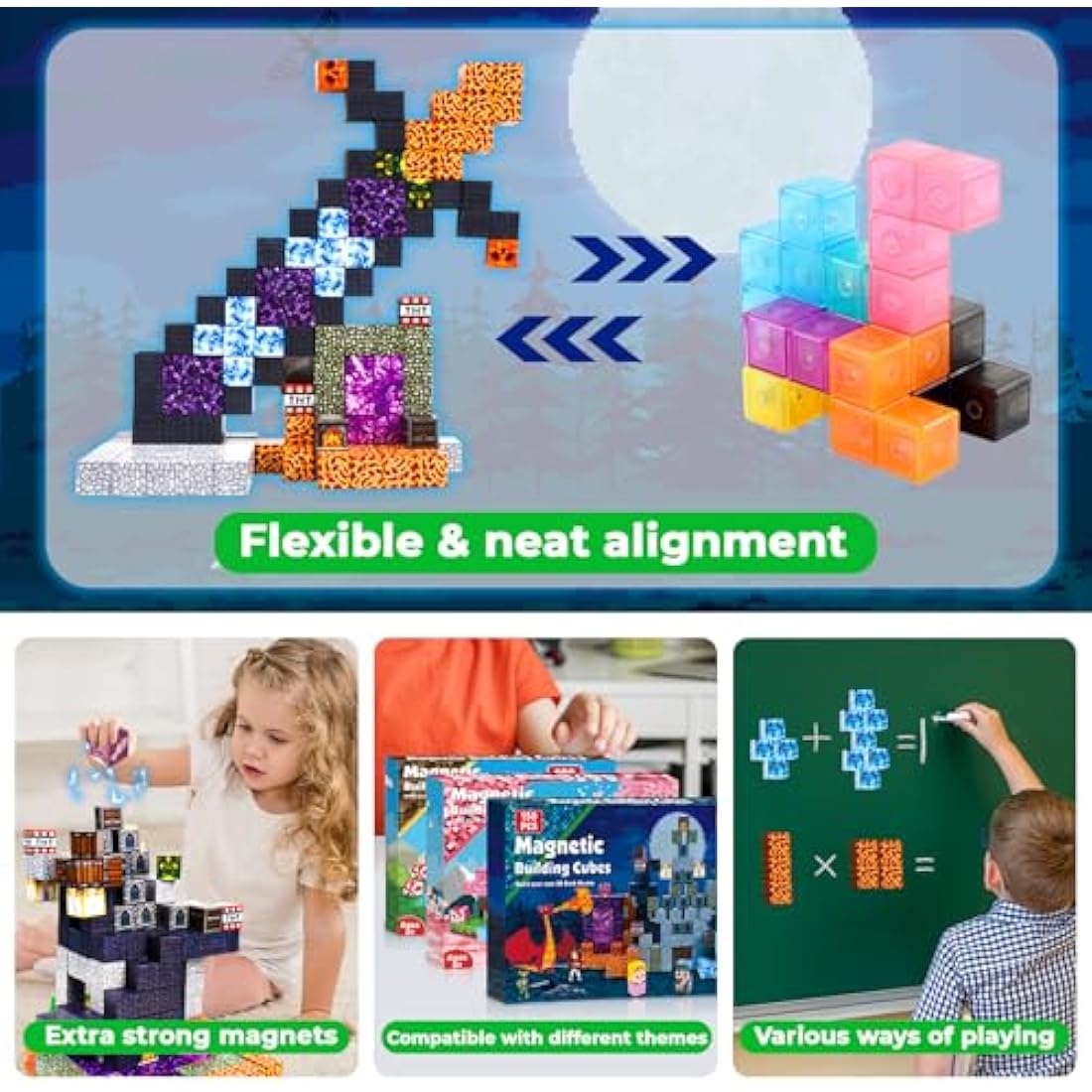 GraceDuck Magnetic Blocks - 150 PCS Build Magnetic Dark Castle Sword Domain World - Construction Cube Toys - STEM Montessori Sensory Toys for Toddlers Ages 3+ for Boy & Girl