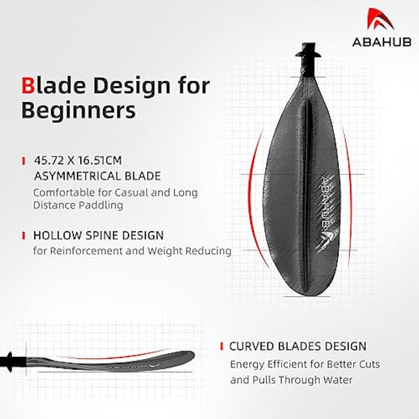 Abahub 3-Piece Kayak Paddle Carbon Adjustable 220 cm to 240 cm Double Paddle with Paddle Leash for Kayaking Rowing Boat, Carbon Shaft Plastic Blades Black/White/Blue/Green/Orange/Yellow/Turquoise