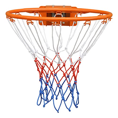 FUNJRPE Basketball Double Spring Solid Rim, Basketball Net, Indoor Outdoor Hanging Basketball Goal with All Weather Net Wall Mounted Basketball Hoop