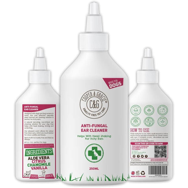 Dog Ear Cleaner Solution 250ML - Alternative to Dog Ear Drops for Infections, Itching & Odor by Cooper and Gracie | Relief from Yeast Infection, Mites, Anti-Viral Protection | Clean Healthy Ears