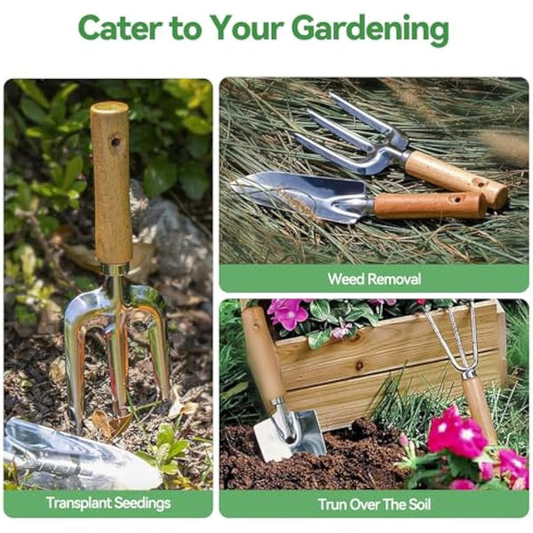 Heavy Duty Garden Tools Set, 9-Piece Stainless Steel Rust-Proof Gardening Kit with Non-Slip Ergonomic Handles & Durable Storage Tote Bag, Gardening Gifts for Women Men, Indoor/Outdoor Plant Tools