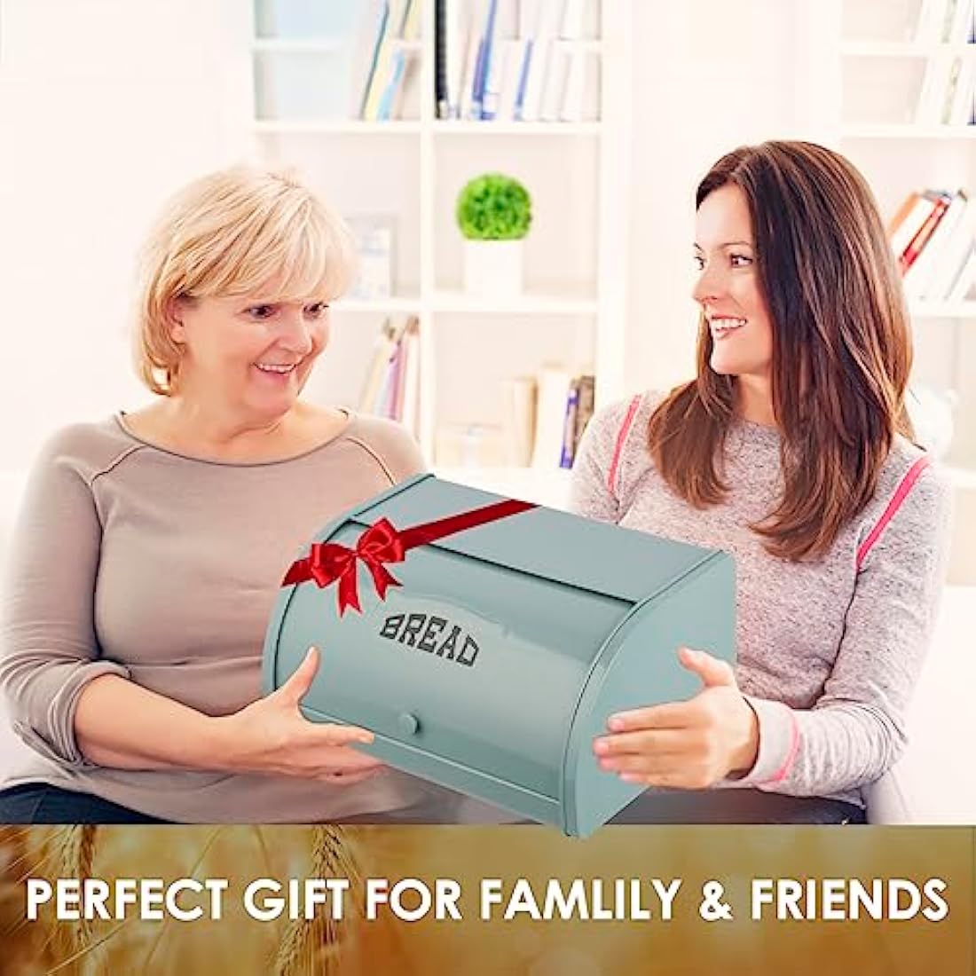 Hossejoy Metal Bread Box, Countertop Bread Storage, Bread Boxes with Roll Top Lid, Bread Bin Container Holder, Breadbox Holds for Your Kitchen Counter (Green)