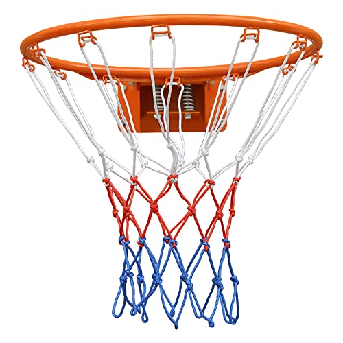 FUNJRPE Basketball Double Spring Solid Rim, Basketball Net, Indoor Outdoor Hanging Basketball Goal with All Weather Net Wall Mounted Basketball Hoop