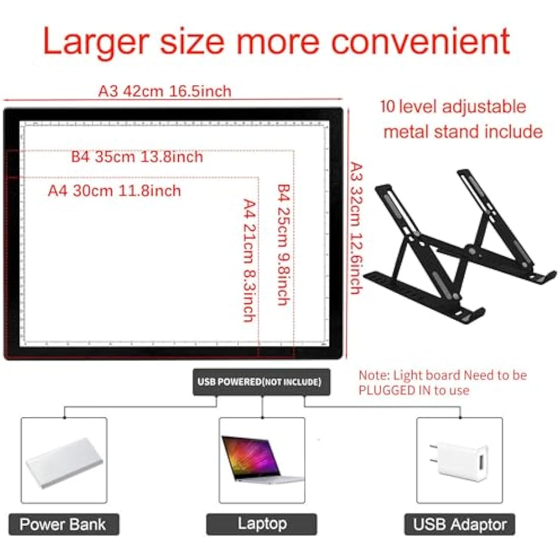 DONPODER Light Pad for Diamond Painting,5500 Lux Super Bright Diamond Art Light Board with Stand, 10 Level Stepless/Step Dimming Light Box for tracing,Artists,Drawing,Sketching,Animation（42 * 32cm