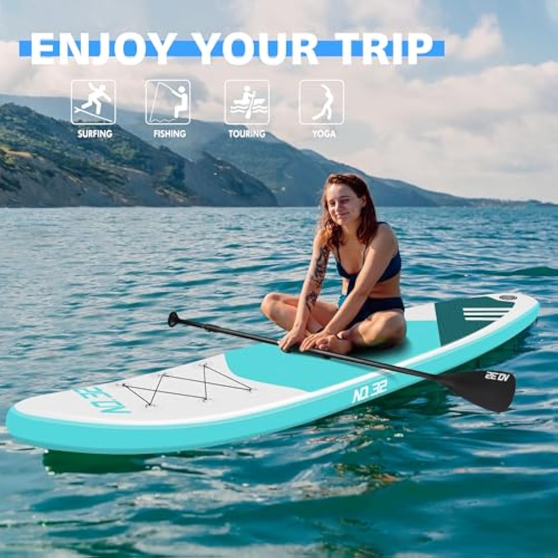 10ft / 3m Inflatable Stand Up Paddle Board | Inflatable SUP Board Beginner's Surfboard Kit w/Adjustable Paddle | Air Pump w/Pressure Guage | Repair Kit | Premium Leash & Carry Backpack
