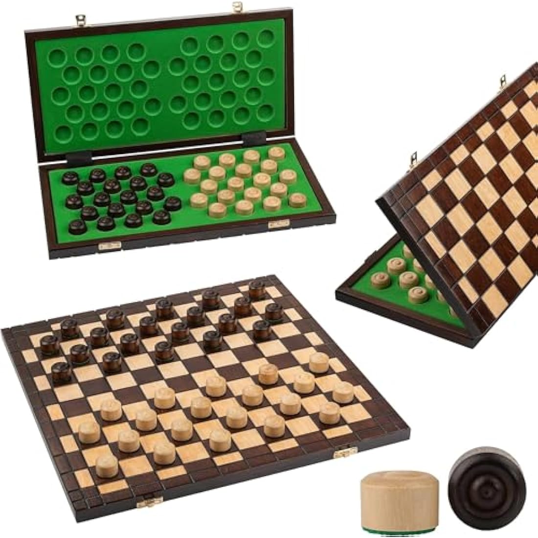 Wooden Checkers 100 Squares XXL CHECKERS | Master Of Chess | Folding Chess Board 39x39 cm | Handcrafted Travel Draughts Set - Draughts Board Game for Kids and for Adults