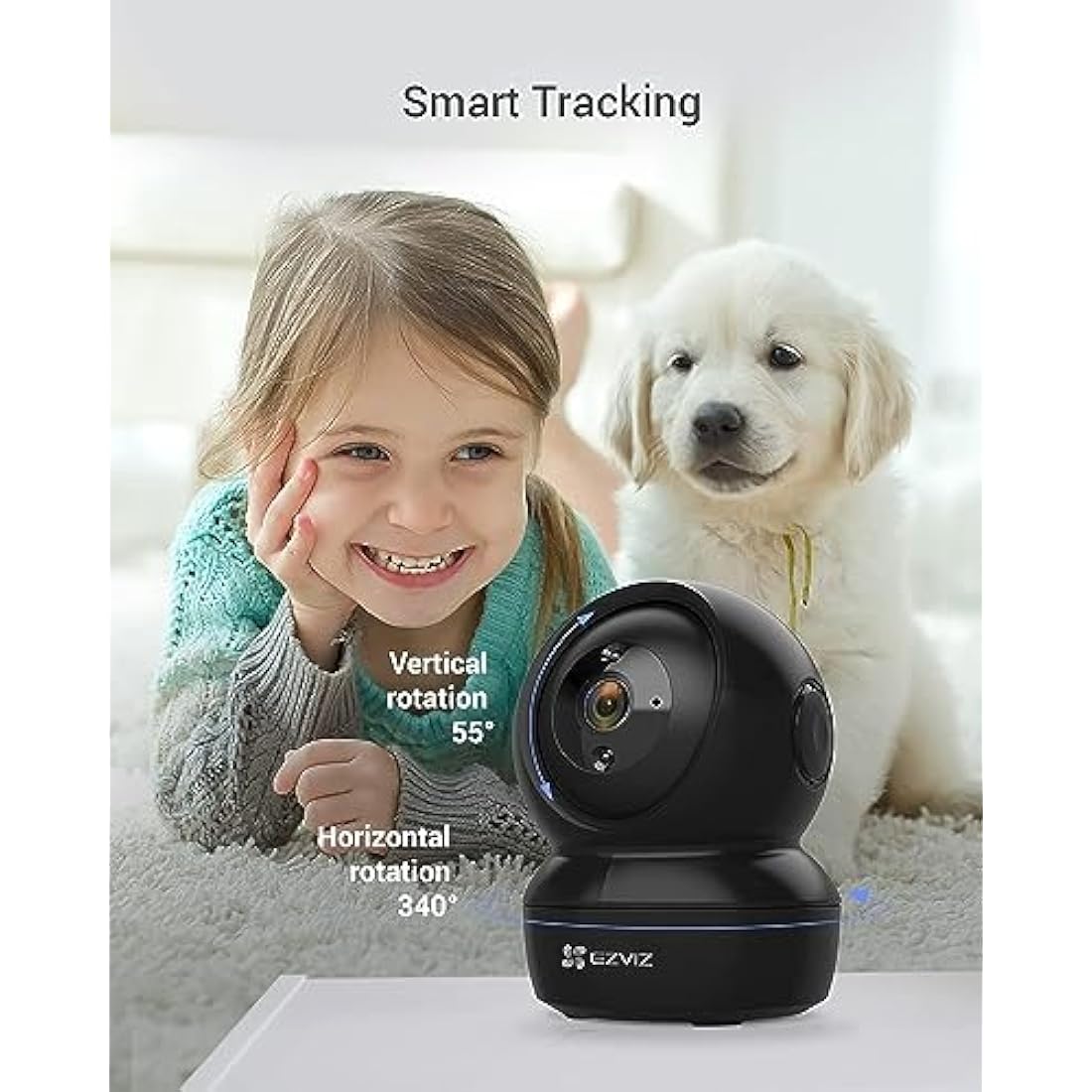 EZVIZ Indoor Camera No Monthly Fee, 256GB Supports, Baby Monitor Camera, Pet Camera. Motion Detection, Auto Tracking, Night Vision, Alarm, Two Way Audio, 2.4G Wifi, Alexa Google IFTTT Control(C6N 2MP)