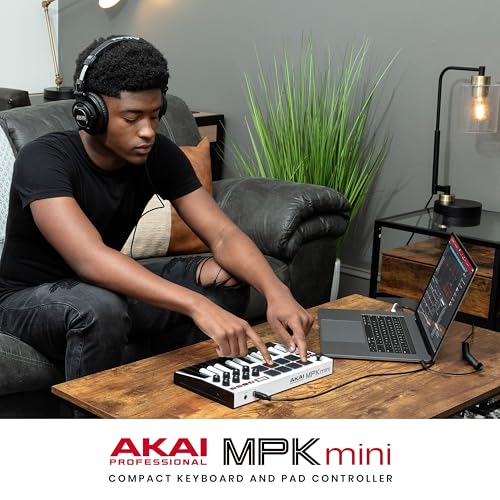 Akai Professional MPK Mini MK3 - 25 Key USB MIDI Keyboard Controller with 8 Backlit Drum Pads, 8 Knobs and Music Production Software and Native Instruments Sound Package (NKS Integration)