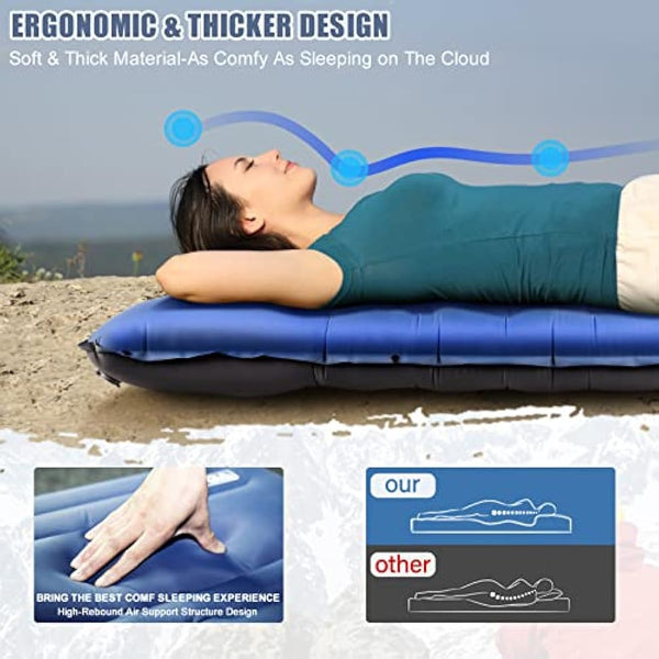 BQA Camping Sleeping Pad Inflatable Sleeping Mat with Pillow & Built-in Pump, Extra Thickness 10cm Compact Ultralight Waterproof Camping Air Mattress for Backpacking, Hiking, Tent, Traveling
