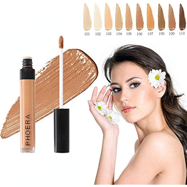 Phoera Full‑Coverage Matte Liquid Concealer – Waterproof, Oil‑Free Camouflage for Dark Circles, Acne Scars & Under‑Eye (105 - Biscuit)