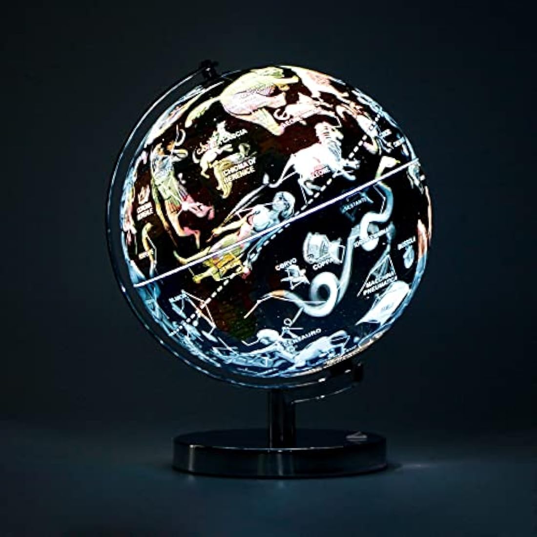 EXERZ 23 cm illuminate globe metal base - Italian Map - student globe with wire-free LED lighting, political map (time of day), constellation stars (night)