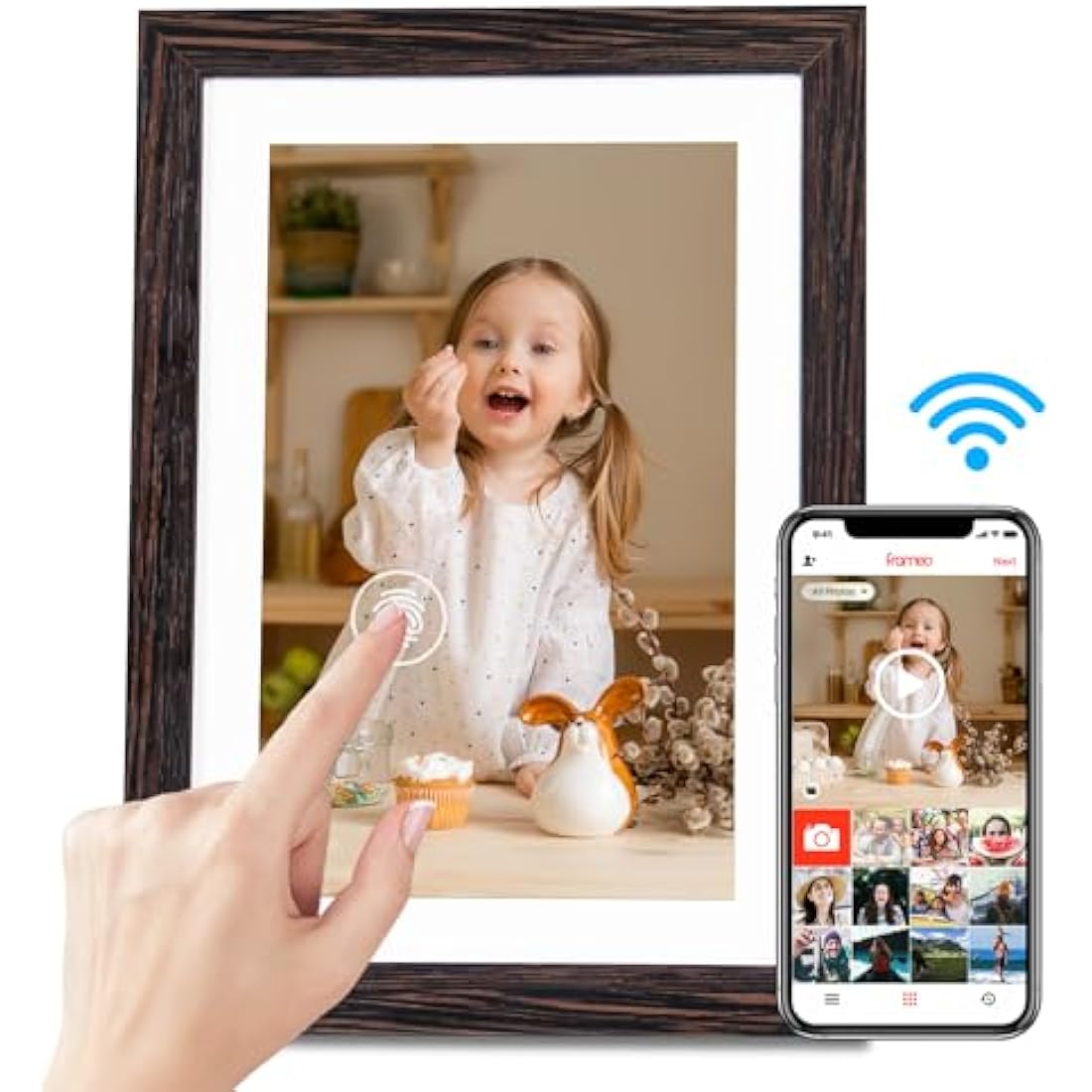 Hesmor Frameo Digital Photo Frame WiFi, 10.1 Inch Frameo Digital Picture Frame, 1280x800 IPS LCD Touch Screen, Auto-Rotat Built in 32GB Storage Electronic Photo Frame Share Photos Videos Anywhere