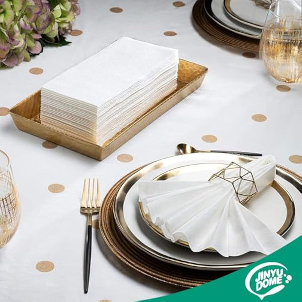 JINYUDOME Disposable Bathroom Guest Towels, Linen Feel Napkins, Cloth Like Hand Towels, Party Napkin, Soft and Durable, Ideal for Party Activities, Wedding and Daily Home Use, Pack of 200, White