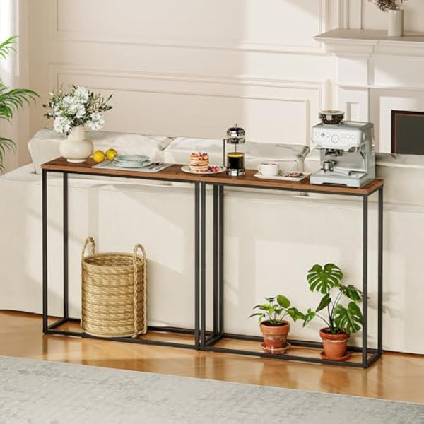 HOOBRO Console Table, Narrow Console Table for Hallway Slim, Hallway Table, Small Sofa Table for Small Spaces, Living Room, Entrance, Bedroom, Industrial, Metal Frame, Rustic Brown EBF76XG01