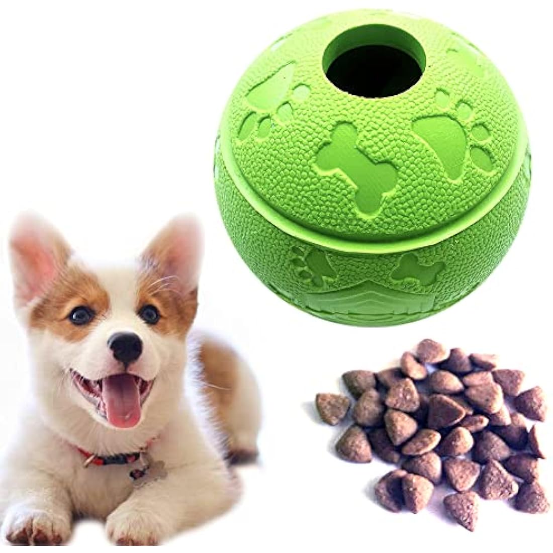 Feixun Dog Treat Toy Ball, Rubber Dog Food Ball,Dog Tooth Cleaning Toy Ball, Interactive Dog Toys 7.6-8.1cm (1*Green Type A + 1* Green Type B)