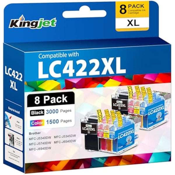 KINGJET LC422XL Ink Cartridges for Brother LC422XL LC422 LC-422XLVAL Ink Cartridges Multipack for Brother MFC-J5340DW MFC-J5345DW MFC-J5740DW MFC-J6540DW MFC-J6940DW Printer, 8 Pack