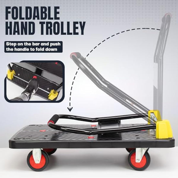 400kg capacity Platform Truck Heavy Duty Trolley with 2 bungee cords with hooks Multipurpose Utility Trolley - Versatile Folding