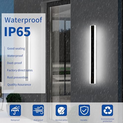 Mikeru 80cm Outdoor Wall Light, Modern 2 Pack 6500k Cool White LED Acrylic Long Wall Light, IP65 Waterproof Aluminium Fixture for Garden, Patio, Garage, Villa