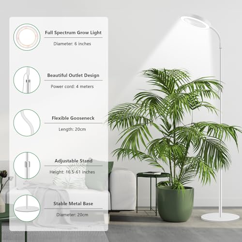 Aumtrly Grow Lights for Indoor Plants, 68 inches Floor Standing LED Grow Lamp Full Spectrum for Growing Large Tall Plants, White Indoor Plant Light